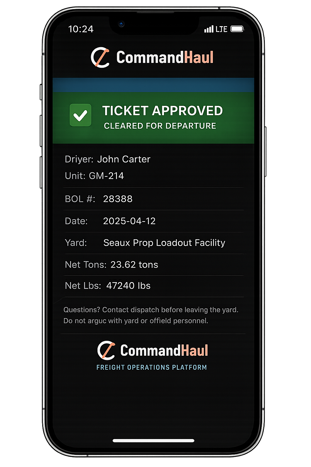 CommandHaul — load verified, cleared for departure