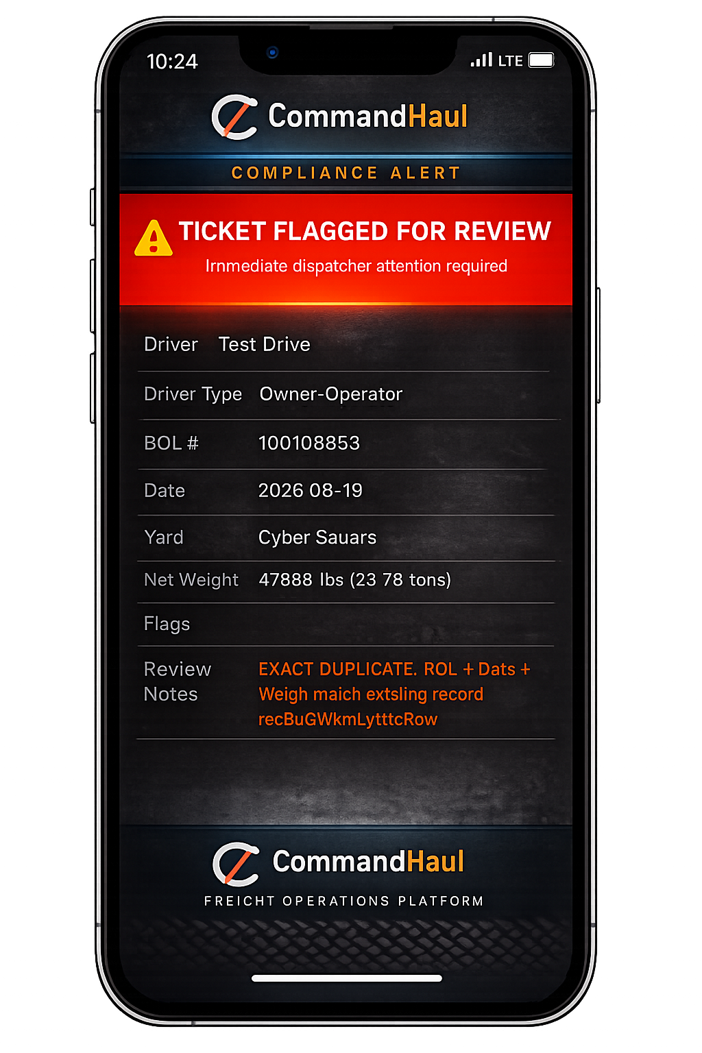 CommandHaul — mobile operations dashboard